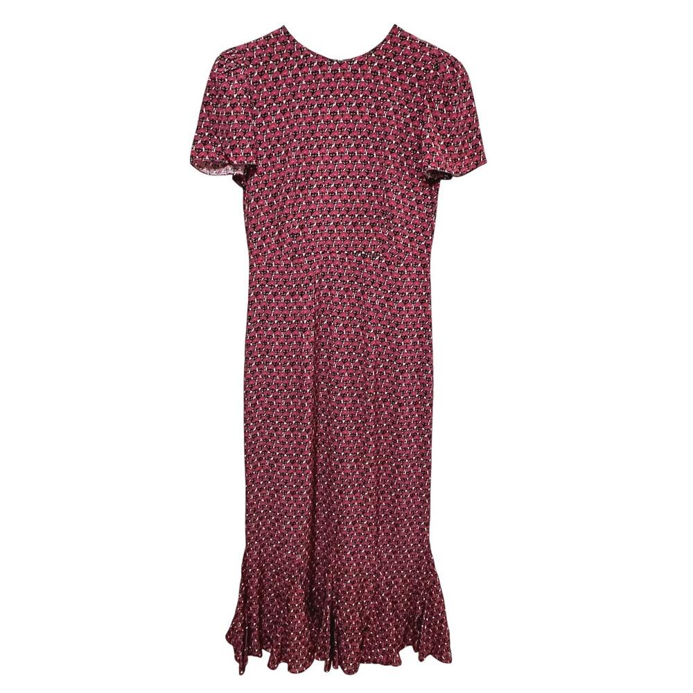 Rhode Lulani Midi Dress Women 4 Plum Floral Ruffle Hem Short Sleeve French Girl